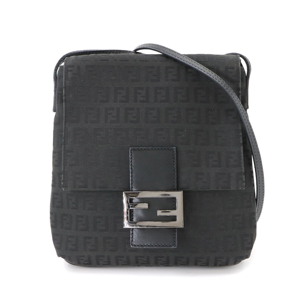 Fendi Zucchino Shoulder Handbag, Canvas and Leather, Black, 8BT075, Gunmetal ...